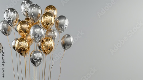 a bunch of  golden and silver balloons with copy space backgroud  photo