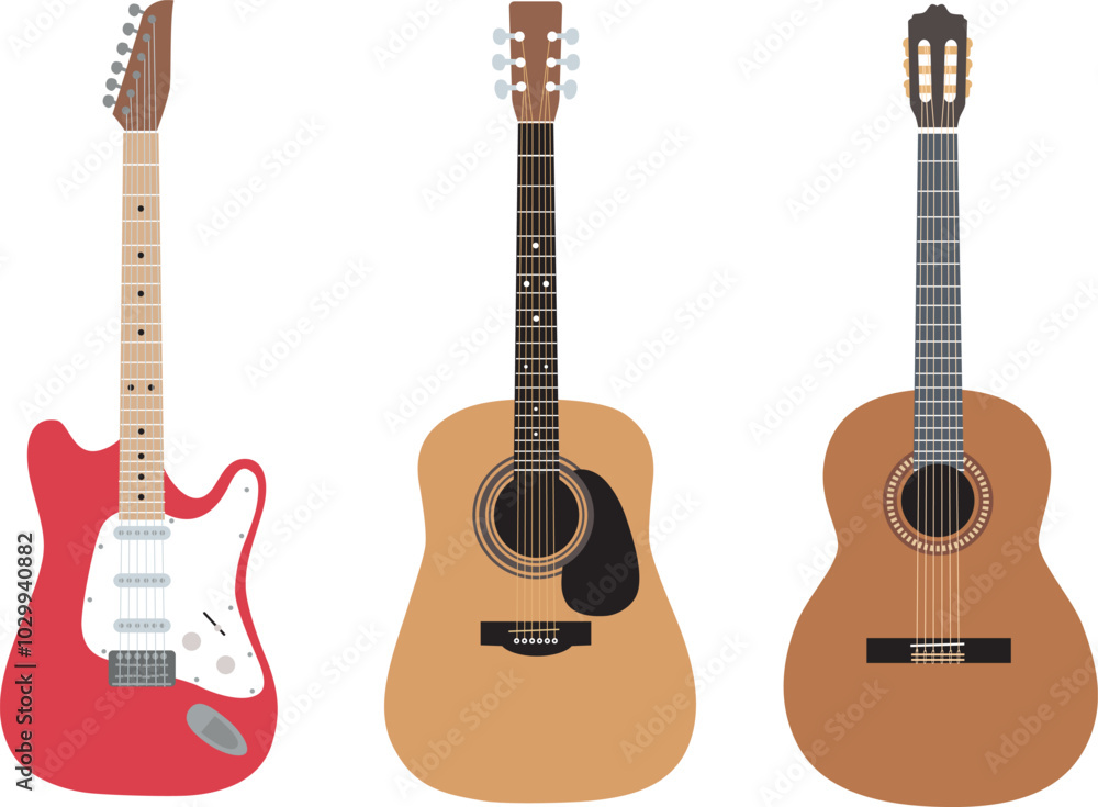 Obraz premium エレキギターとアコースティックギターとクラッシックギター