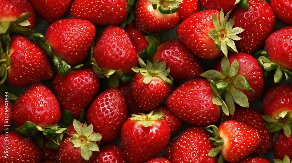 Freshly harvested strawberries create a colorful display, showcasing natural sweetness and charm Freshly harvested strawberries create a colorful display, showcasing natural sweetness and charm
