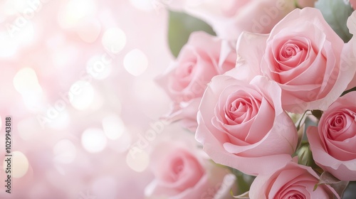 A soft background of pink roses arranged in a bouquet, their delicate petals creating a calming and romantic floral scene.