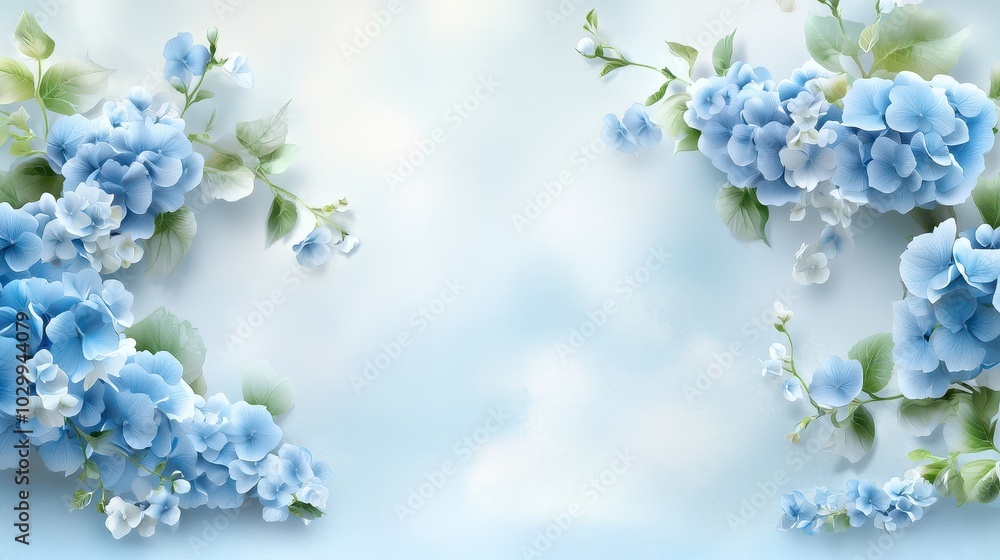 A soothing backdrop of blue hydrangeas in full bloom, with soft, muted tones creating a tranquil, serene atmosphere. Perfect for peaceful designs. A soothing backdrop of blue hydrangeas in full bloom, with soft, muted tones creating a tranquil, serene atmosphere. Perfect for peaceful designs.