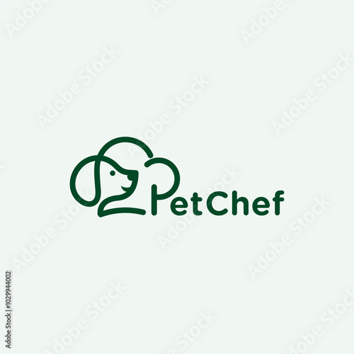 dog head logo forming a chef's hat with text pet chef typography style