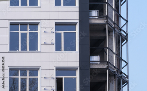 Wall Mural New windows on the white wall of the house