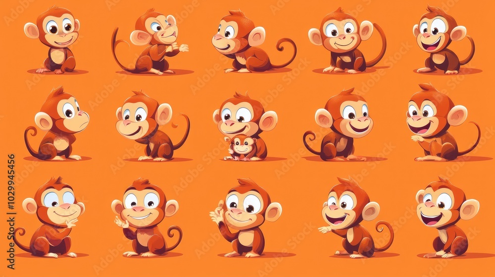 Cartoon monkey collection set featuring playful monkeys in different poses and expressions, vector illustration with vibrant colors. Cartoon monkey collection set featuring playful monkeys in different poses and expressions, vector illustration with vibrant colors.