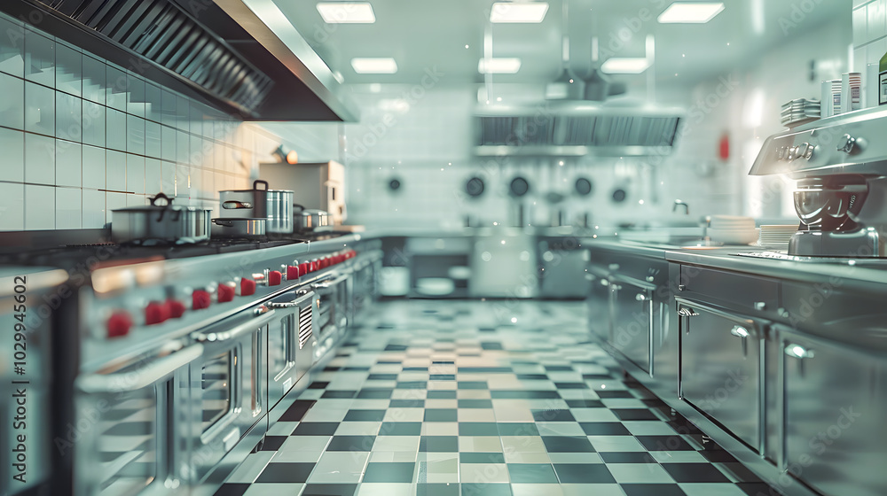 Empty restaurant kitchen with professional equipment. Clean commercial, professional kitchen Empty restaurant kitchen with professional equipment. Clean commercial, professional kitchen