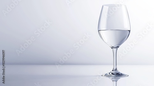 An empty, crystal-clear water glass standing alone on a clean white background, isolated with natural reflections and minimalist design.