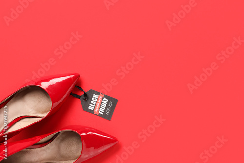 Red high heels with black f...
