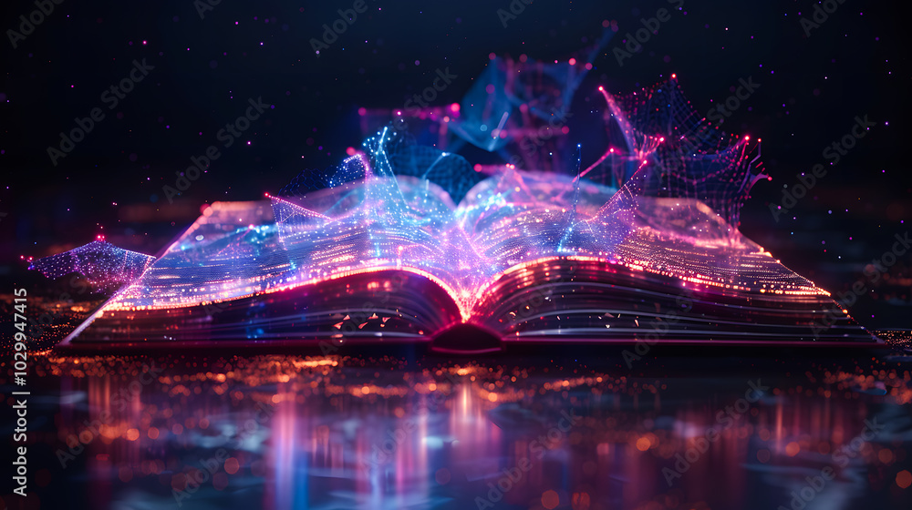 Futuristic technology low polygonal glowing open book isolated on dark background Futuristic technology low polygonal glowing open book isolated on dark background