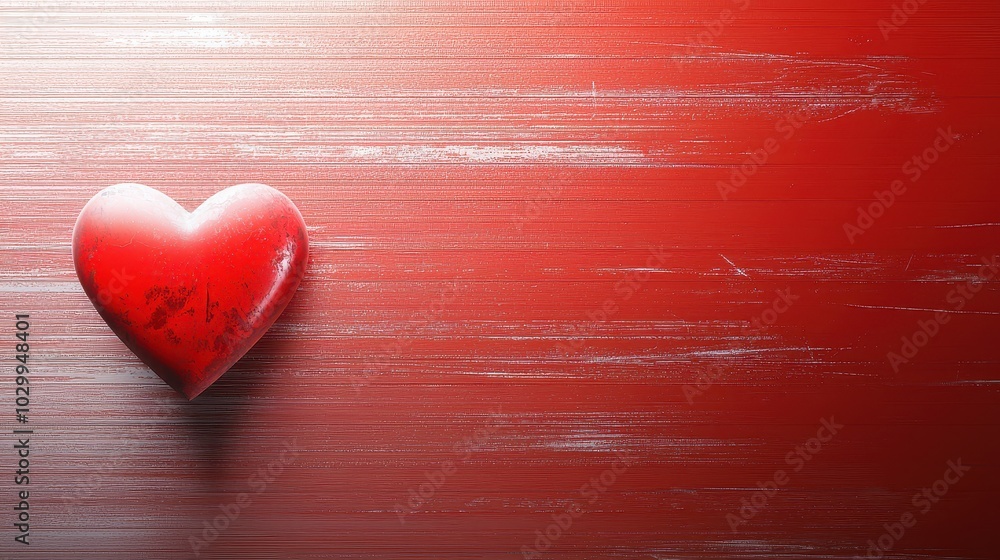 Fototapeta premium Grunge red heart background with distressed textures and faded heart shapes.