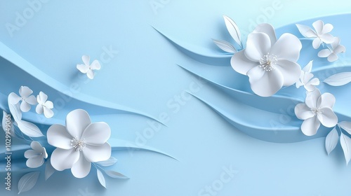 Light blue floral background featuring blooming flowers and leaves, offering a fresh and natural feel.