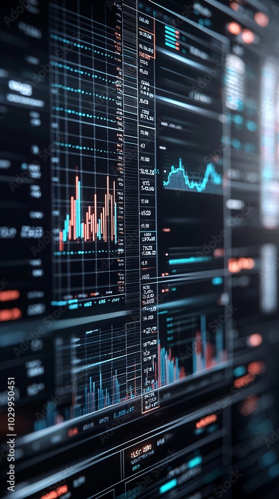 Portfolio analysis, digital screens with investment charts, 3D illustration Portfolio analysis, digital screens with investment charts, 3D illustration