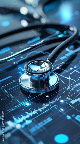 Healthcare data analysis, medical charts and metrics, 3D illustration