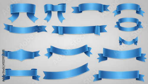 Blue satin ribbon Gift box with a bow on a white background