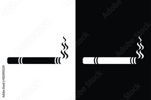 Classic Cigarette Silhouette Black And White Vector Icon.