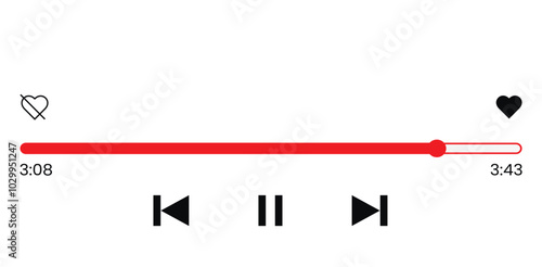 Audio or video player progress loading bars with time slider, play and pause, rewind and fast forward buttons. Template of media player playback panel interface. Vector illustration.