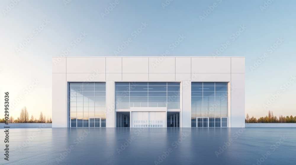 Modern White Warehouse Exterior with Large Windows, Isolated on Black Background, Ideal for Industrial or Commercial Property Listings Generative AI Modern White Warehouse Exterior with Large Windows, Isolated on Black Background, Ideal for Industrial or Commercial Property Listings Generative AI