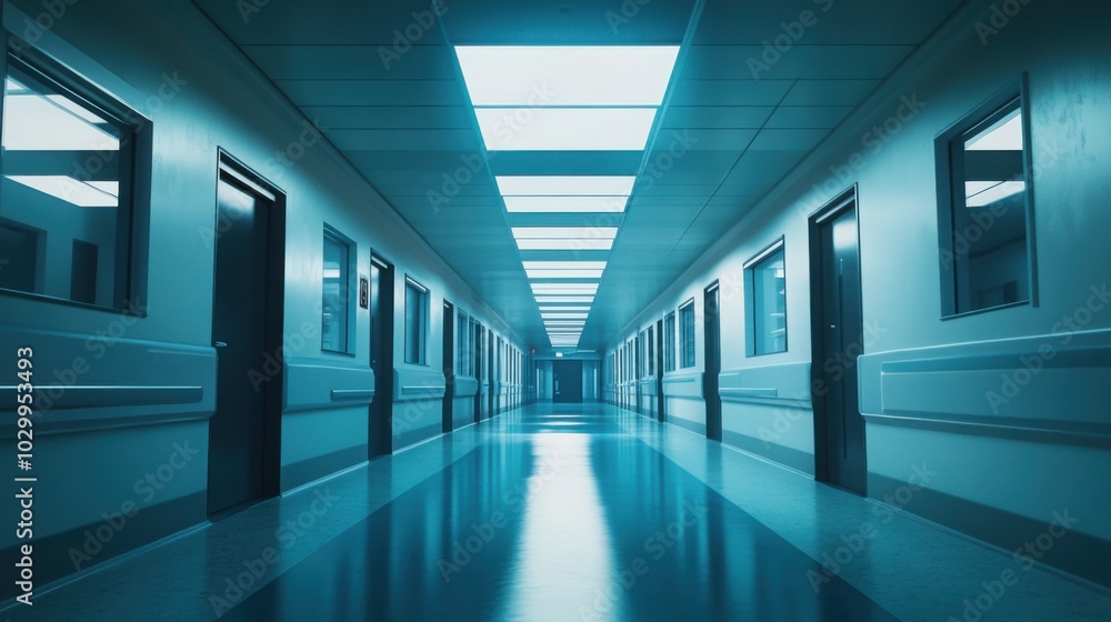 An underground hospital with skylights and natural light filtering through glass atriums. An underground hospital with skylights and natural light filtering through glass atriums.