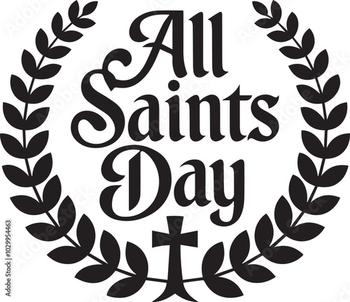 all saints day typography with cross and elements vector