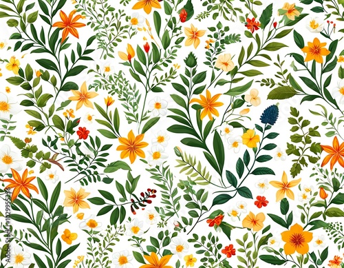 Obraz na płótnie Seamless background of exotic floral , flower seamless pattern with flat style for mockup, fabric, fashion, wallpaper, textile isolated on white background w salonie