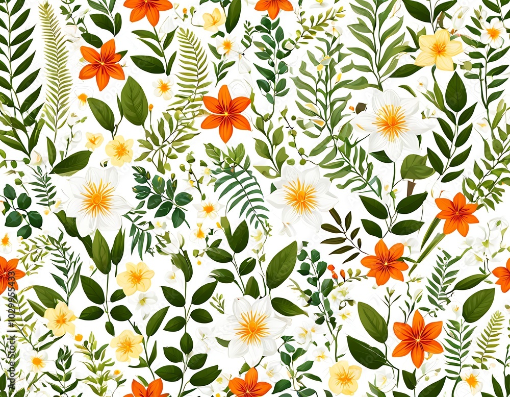 Seamless background of exotic floral , flower seamless pattern with flat style for mockup, fabric, fashion, wallpaper, textile isolated on white background Seamless background of exotic floral , flower seamless pattern with flat style for mockup, fabric, fashion, wallpaper, textile isolated on white background