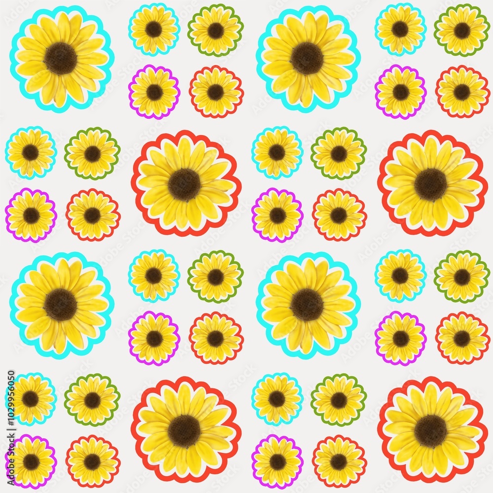 Seamless sunflower design pattern for background and backdrop.