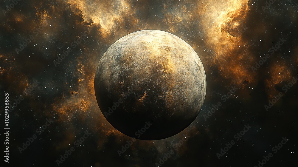A planet in space surrounded by a nebula. A planet in space surrounded by a nebula.