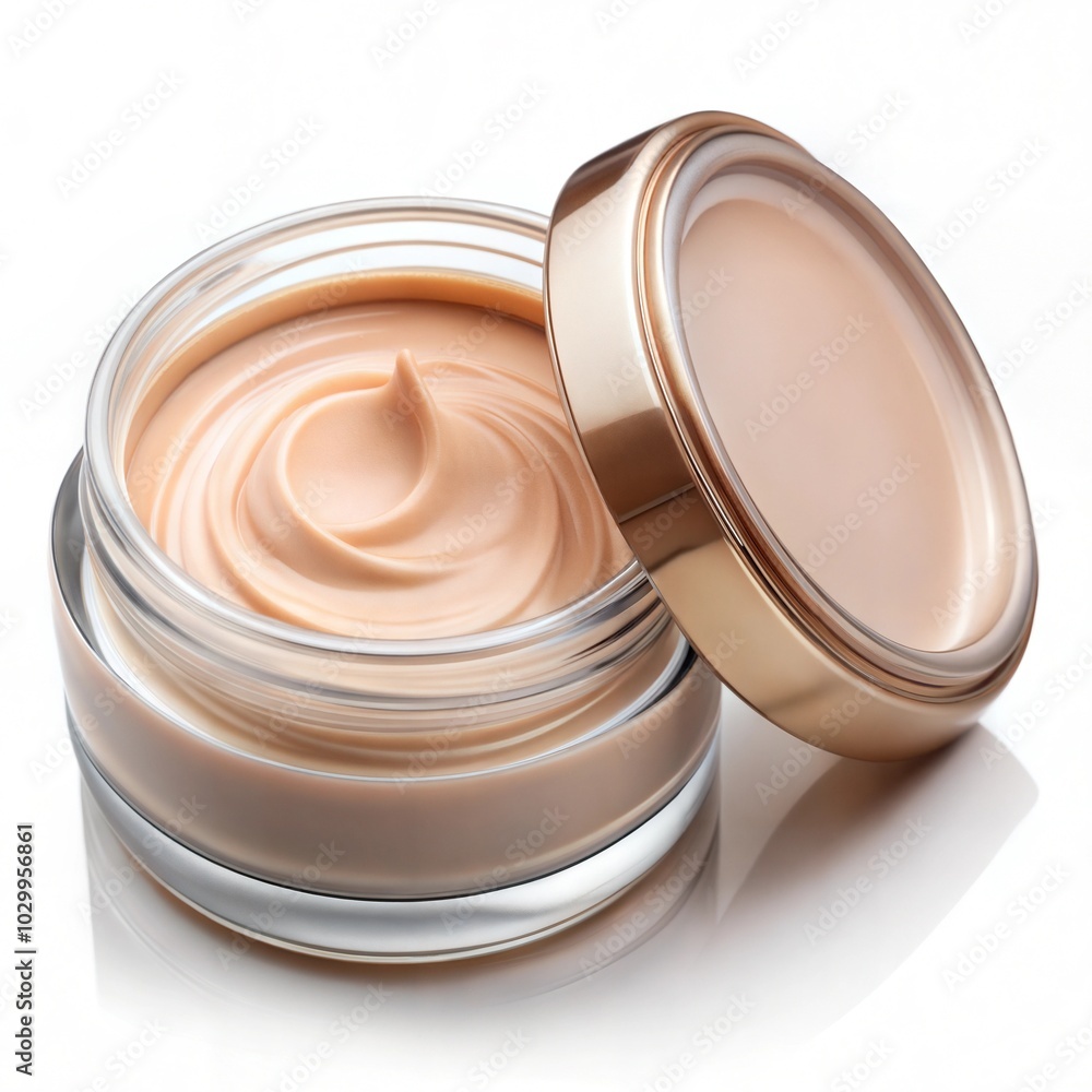 Luxurious tan foundation cream in elegant jar with glossy lid Luxurious tan foundation cream in elegant jar with glossy lid