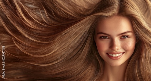 Beautiful Woman with Long Flowing Hair, Portrait of a Female Model with Detailed Hair Texture, Ideal for Beauty, Fashion, and Hair Care Concepts Generative AI