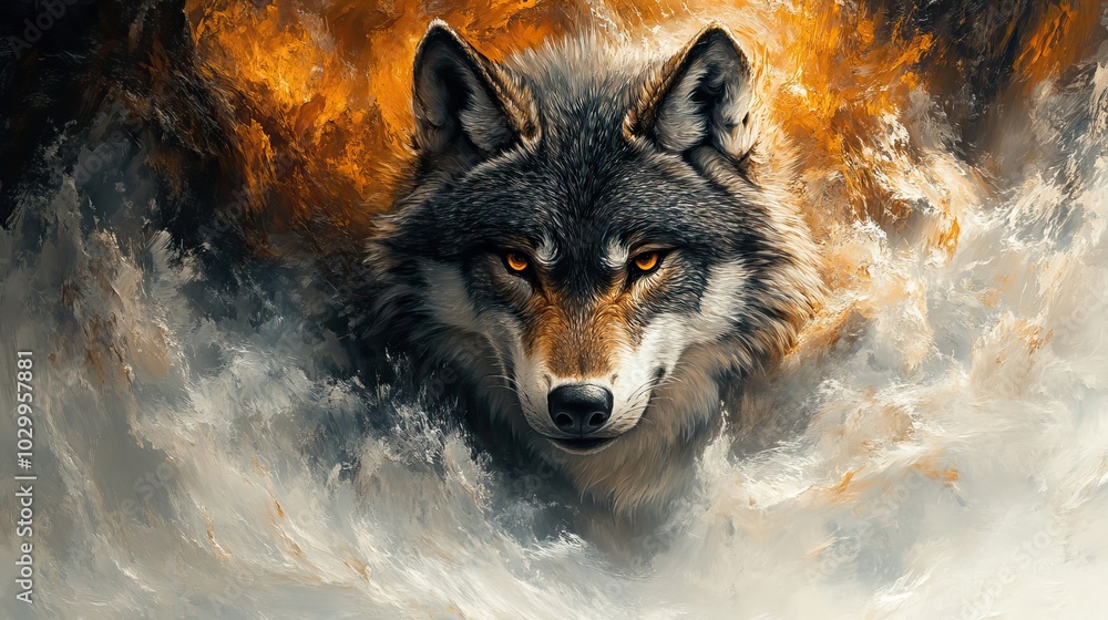 A powerful wolf depicted in a dramatic wildlife scene. A powerful wolf depicted in a dramatic wildlife scene.