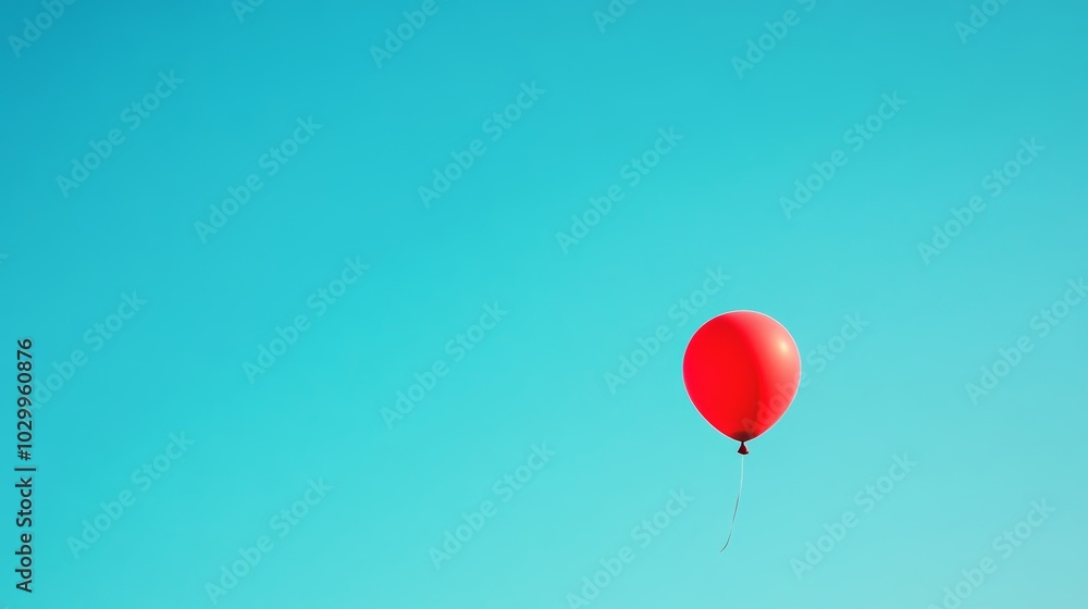 Fototapeta premium A High-Quality Image of a Single Brightly Colored Balloon Floating in a Clear Empty Sky, Perfect for Representing Freedom and Joy Generative AI