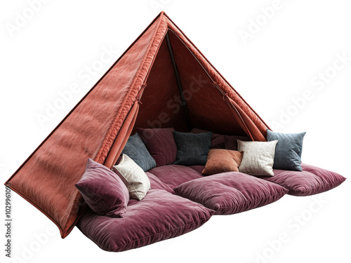 Plush Indoor Tent with Velvety Cushions and Warm Earth-Tone Pillows. photo