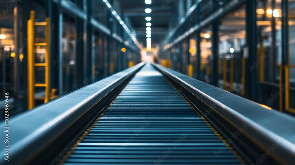 High-Quality Minimalistic Image of a Conveyor Belt Inside a Quiet Empty Factory Space for Industrial or Manufacturing Backgrounds Generative AI High-Quality Minimalistic Image of a Conveyor Belt Inside a Quiet Empty Factory Space for Industrial or Manufacturing Backgrounds Generative AI
