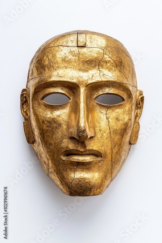 Ancient Greek Golden Mask of Agamemnon, Mycenae, Full View, Archaeological Photography Generative AI