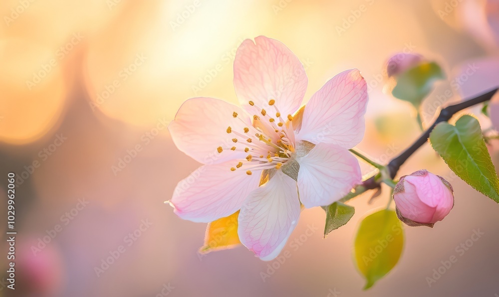 Sublime Dance of a Delicate Pink Blossom Against a Golden Sunset Hue Sublime Dance of a Delicate Pink Blossom Against a Golden Sunset Hue