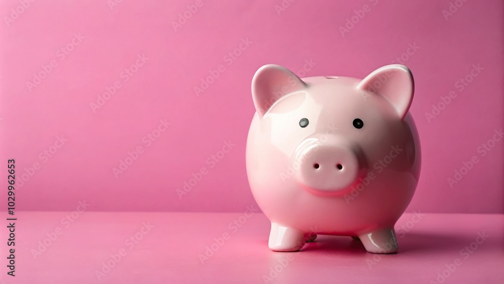 Small piggy bank in the shape of a pig on a pink background Small piggy bank in the shape of a pig on a pink background
