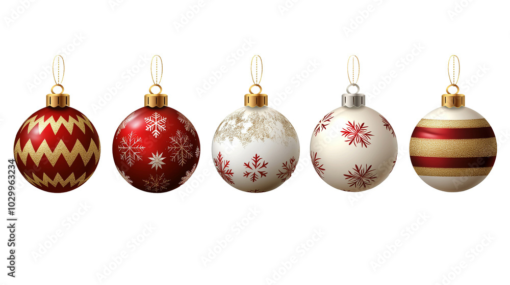 Five Festive Christmas Ornaments with Red and Gold Five Festive Christmas Ornaments with Red and Gold