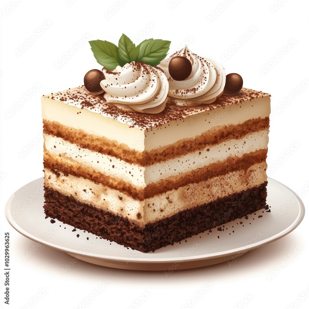 Layered Dessert with Whipped Cream and Chocolate Topping - Illustration Layered Dessert with Whipped Cream and Chocolate Topping - Illustration