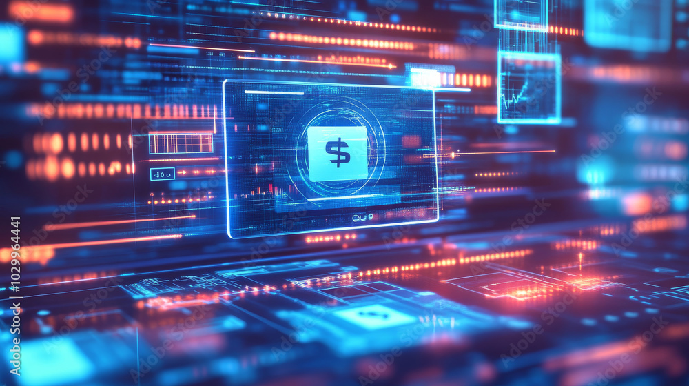Online banking lets you manage your money, make payments, and invest, all from your computer. This illustration shows a blue, abstract design representing the digital world of online banking. Online banking lets you manage your money, make payments, and invest, all from your computer. This illustration shows a blue, abstract design representing the digital world of online banking.