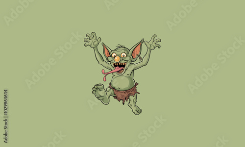 Mischievous goblin jumping with a wild expression.