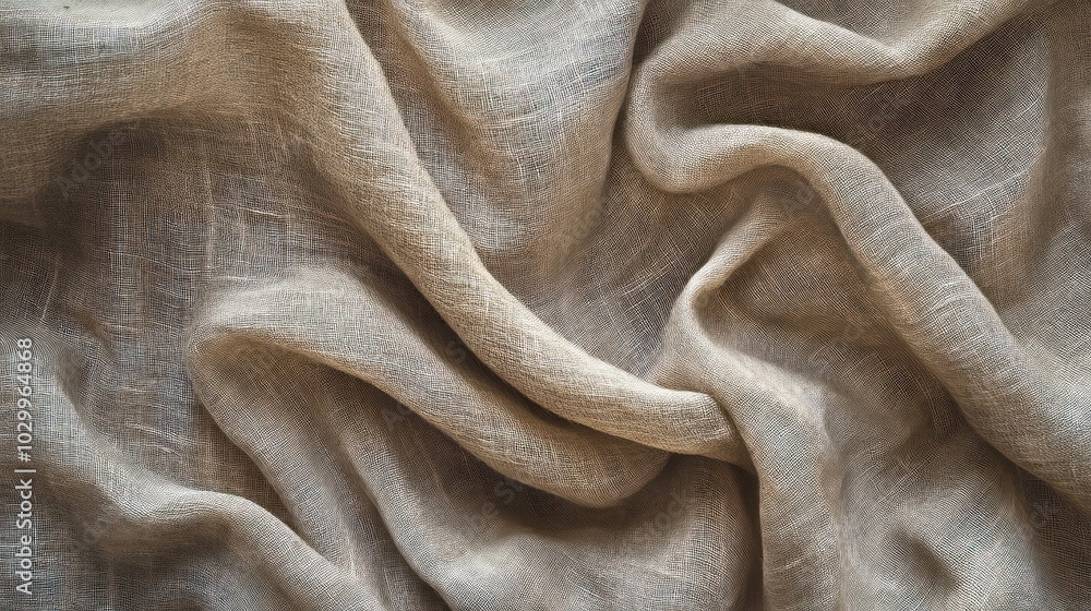 Close-up of beige fabric with wrinkles and texture. Close-up of beige fabric with wrinkles and texture.