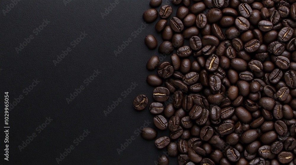 Close up of Coffee Beans on Black Background Plain Textured Background for Web Design and Copy Close up of Coffee Beans on Black Background Plain Textured Background for Web Design and Copy