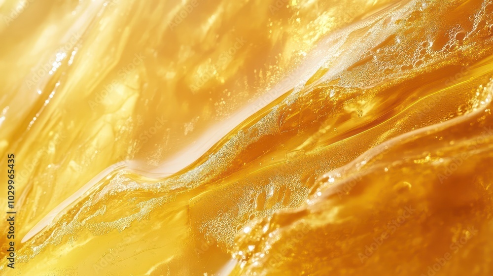 Close-up of bubbly, amber-colored liquid with a wave-like texture. Close-up of bubbly, amber-colored liquid with a wave-like texture.