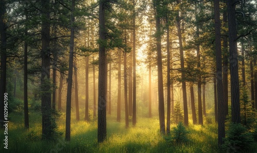 Tall pine trees in summer