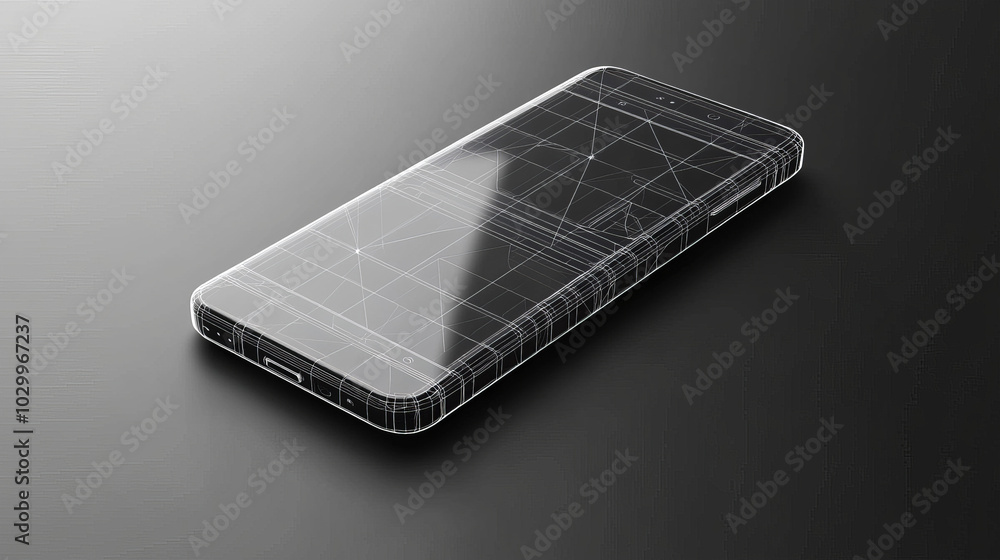 This is a design for a smartphone with a 3D display. The phone uses innovative technology to create a 3D viewing experience, with a parallax effect and a modern camera.low poly wireframe. This is a design for a smartphone with a 3D display. The phone uses innovative technology to create a 3D viewing experience, with a parallax effect and a modern camera.low poly wireframe.