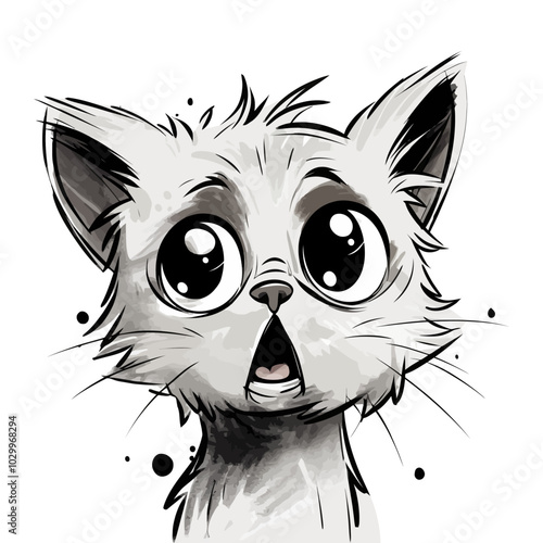 Vector illustration of a shocked cartoon cat with wide eyes, great for humorous, fun, and playful design projects. Generative AI.