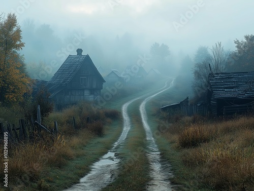 houses in the fog season