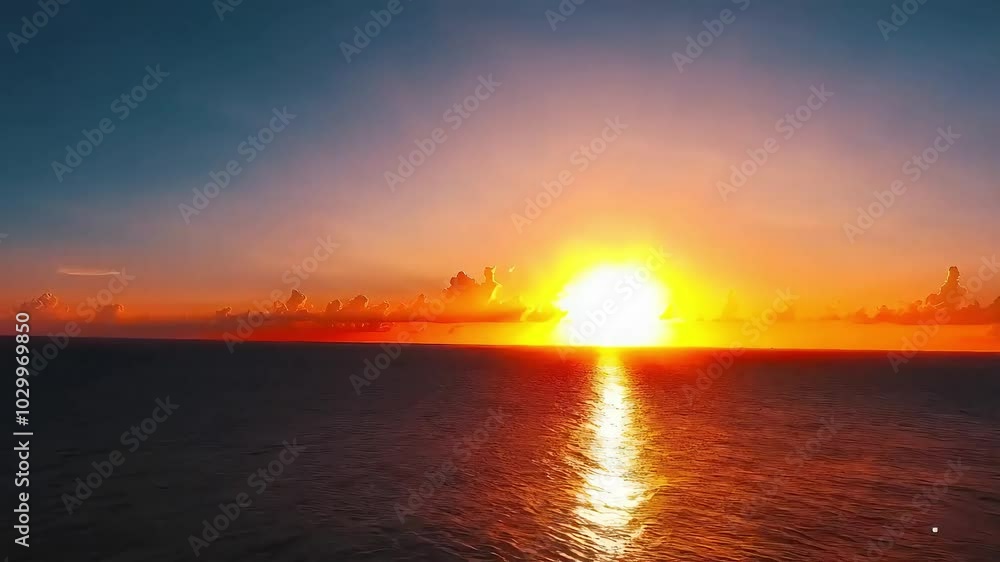 Golden ocean sunset time-lapse, Vibrant sunset over calm ocean horizon Golden ocean sunset time-lapse, Vibrant sunset over calm ocean horizon