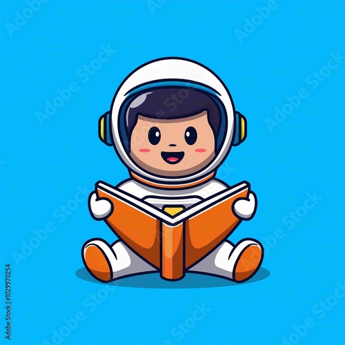 Cute Astronaut Reading Book Cartoon Vector