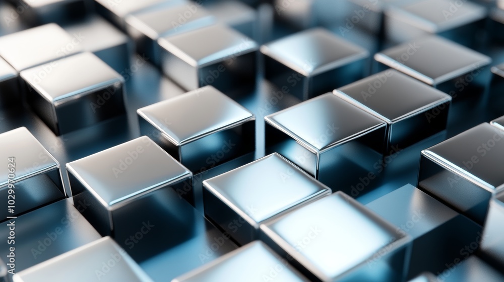 Minimalist Pattern of Floating Metallic Cubes in a Grid, Reflecting Light with Subtle Gradients, Ideal for Technology or Futuristic Backgrounds Generative AI Minimalist Pattern of Floating Metallic Cubes in a Grid, Reflecting Light with Subtle Gradients, Ideal for Technology or Futuristic Backgrounds Generative AI