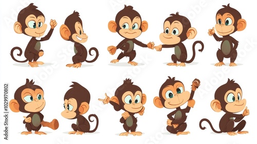 Vector illustration of cartoon monkeys, showcasing a collection of cheeky and mischievous characters in different actions.